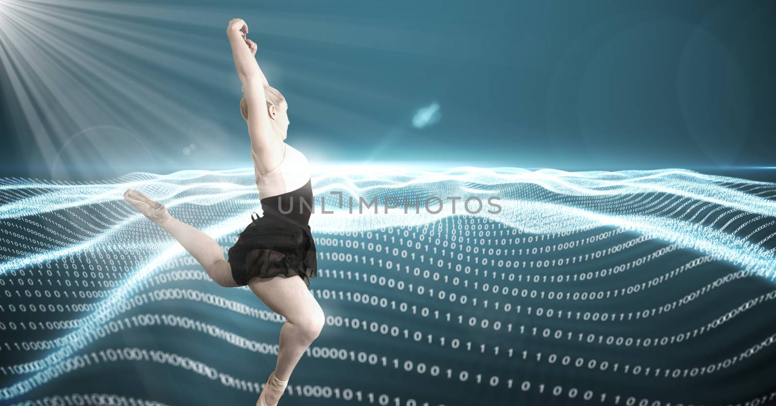 Digital composite of Dancer with digital technology landscape