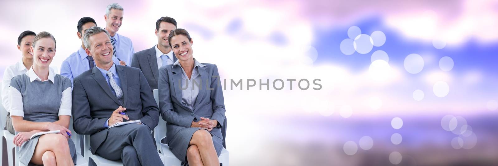 Digital composite of Business people and nature with flare light source