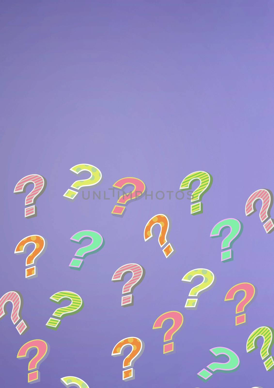 Digital composite of colorful funky question marks