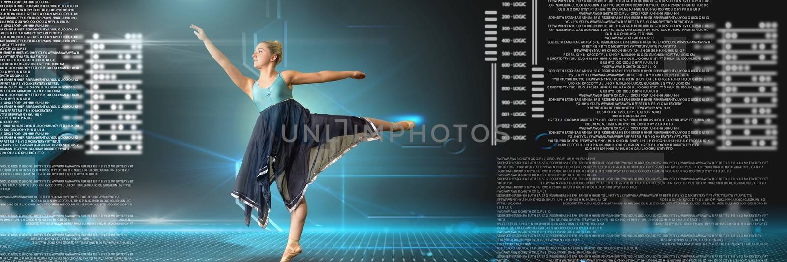 Digital composite of Dancer with digital technology interface