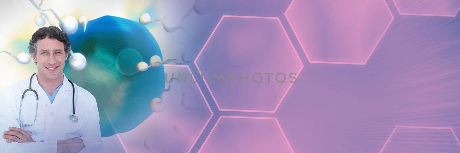 Digital composite of Doctor with sperm reproduction ovary for family planning