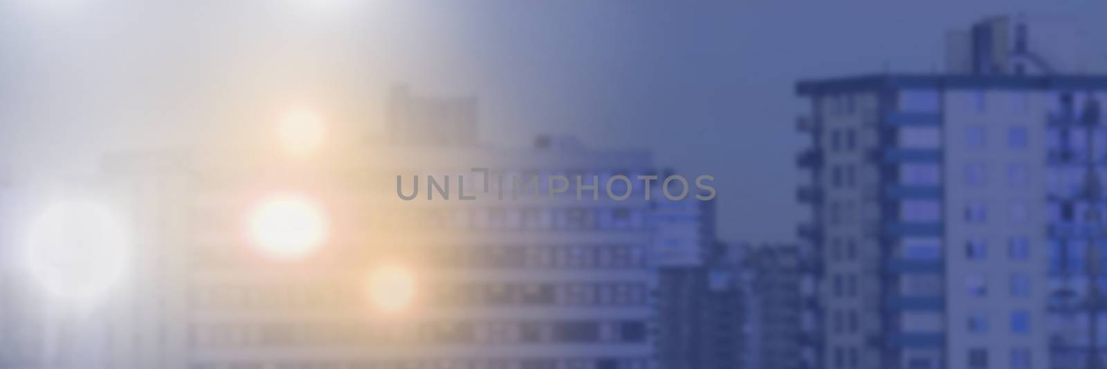 Digital composite of Business people and City buildings with flare light source