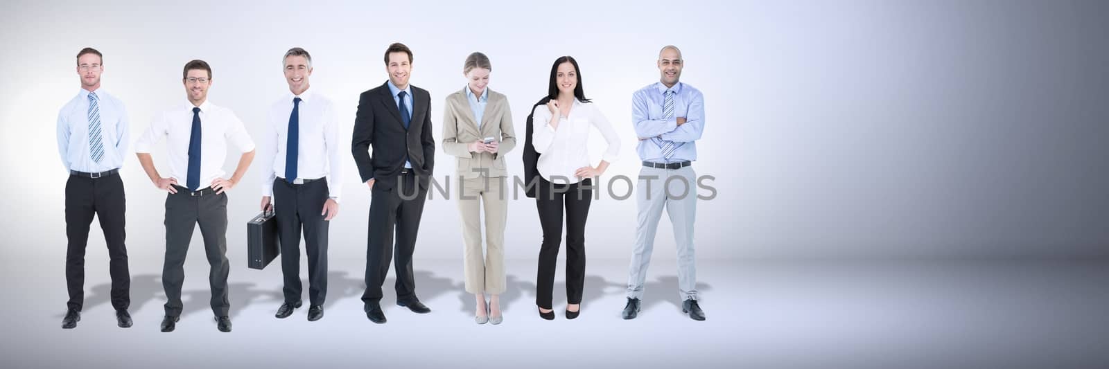 Digital composite of Business people with flare light source
