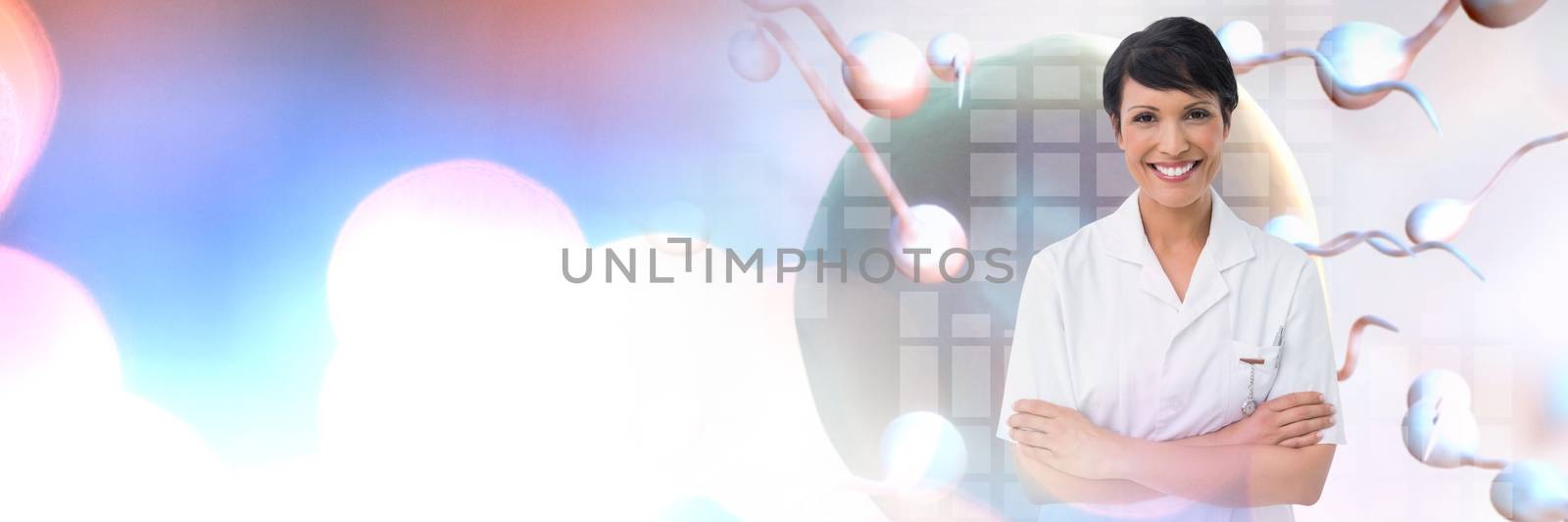 Digital composite of Doctor with sperm reproduction ovary for family planning