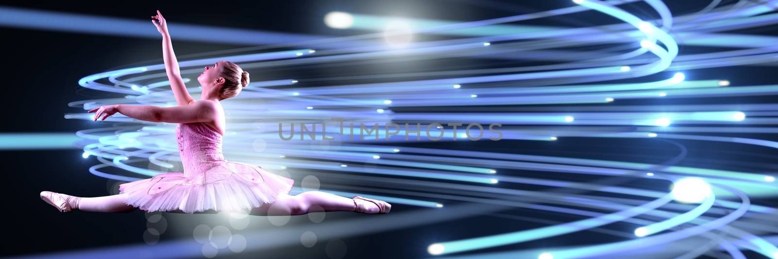 Digital composite of Ballet dancer dancing with digital technology interface and light glowing