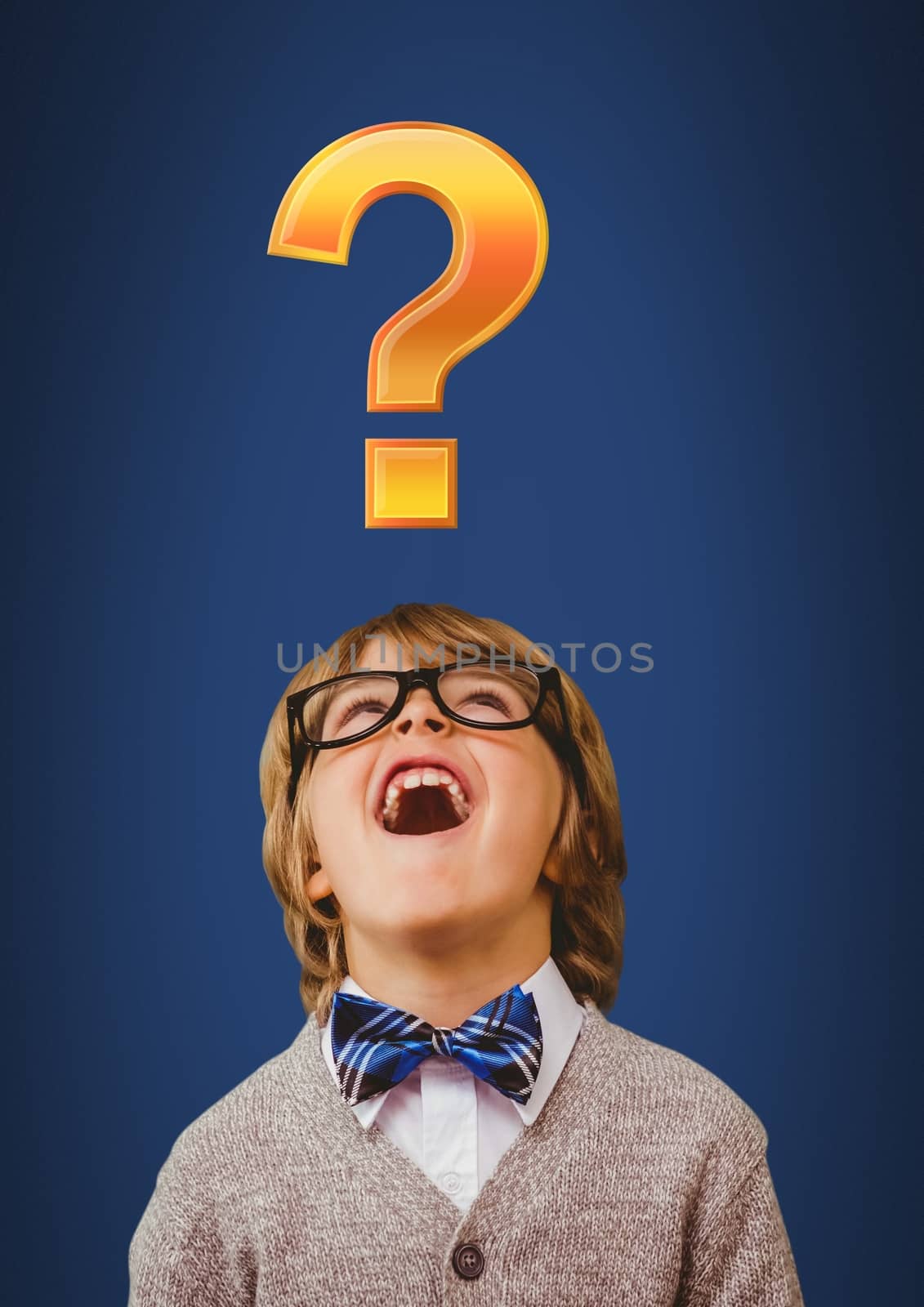 Digital composite of Quirky Kid Boy with gold question mark