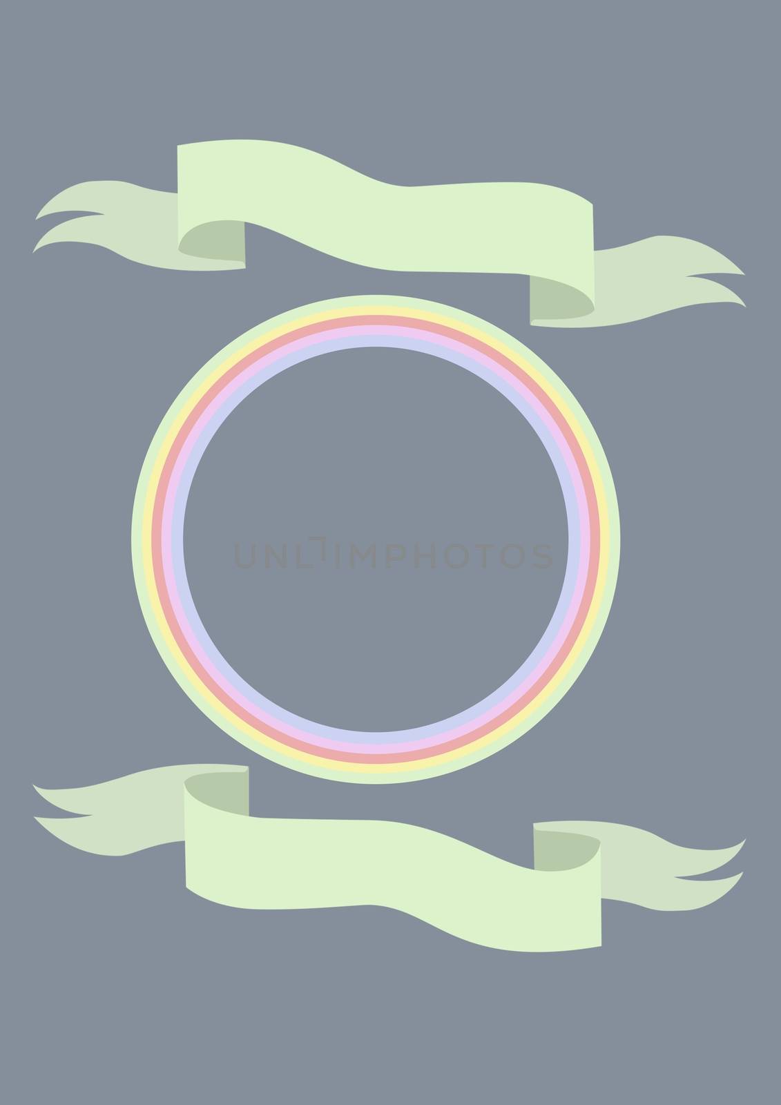 Digital composite of Rainbow circle and banners