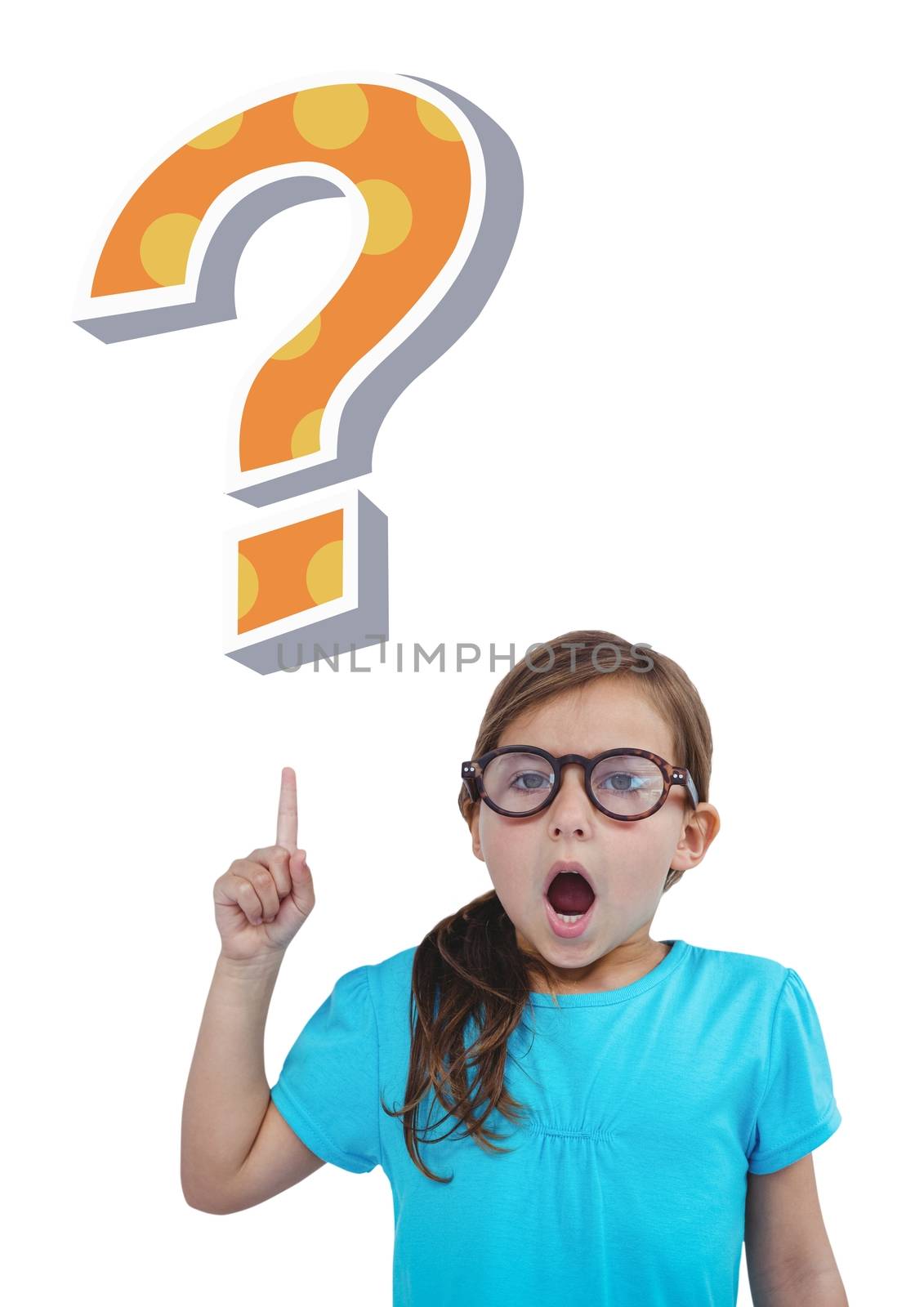 Digital composite of Kid Girl with funky cool question mark
