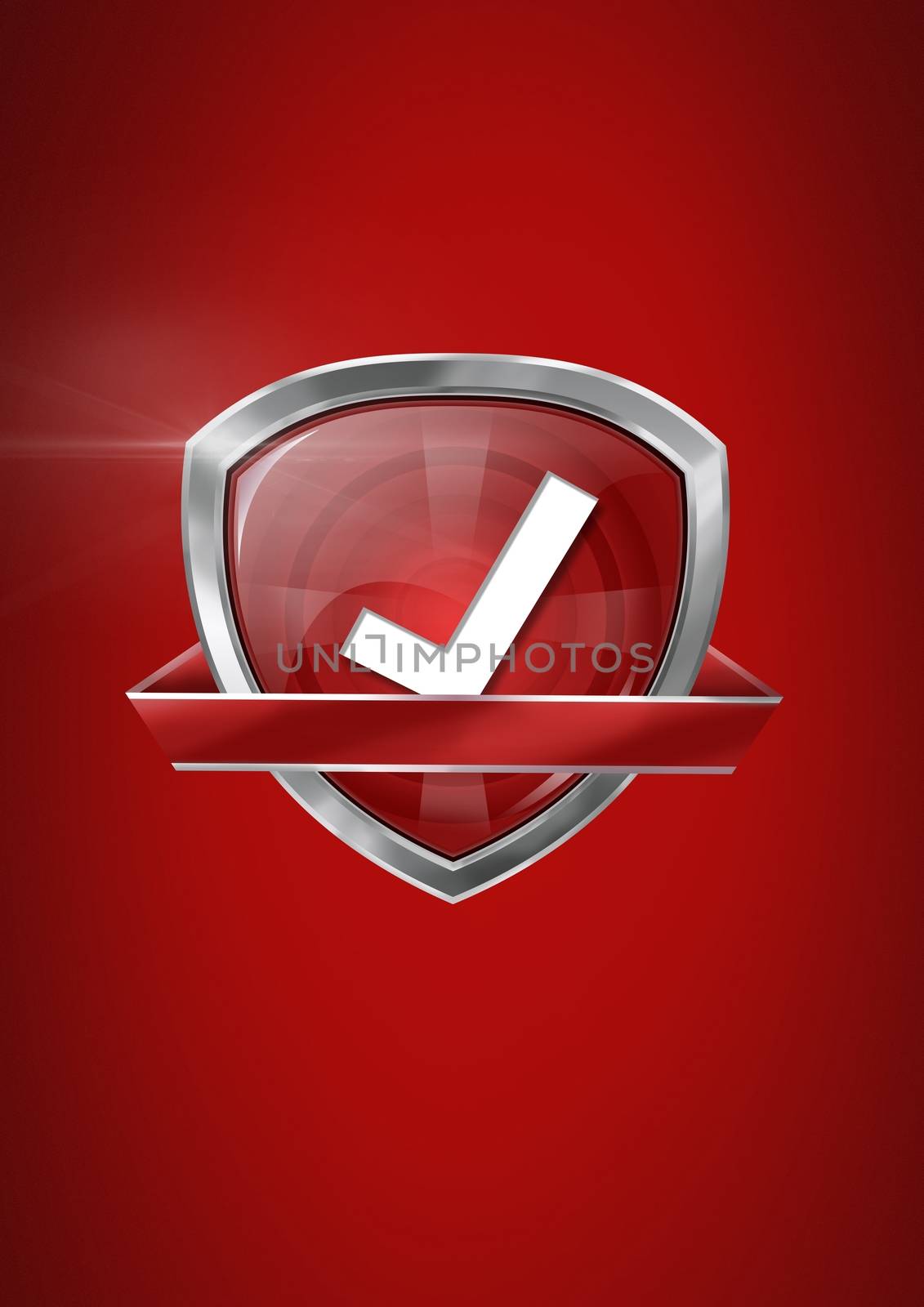 Digital composite of Correct tick quality icon with red background