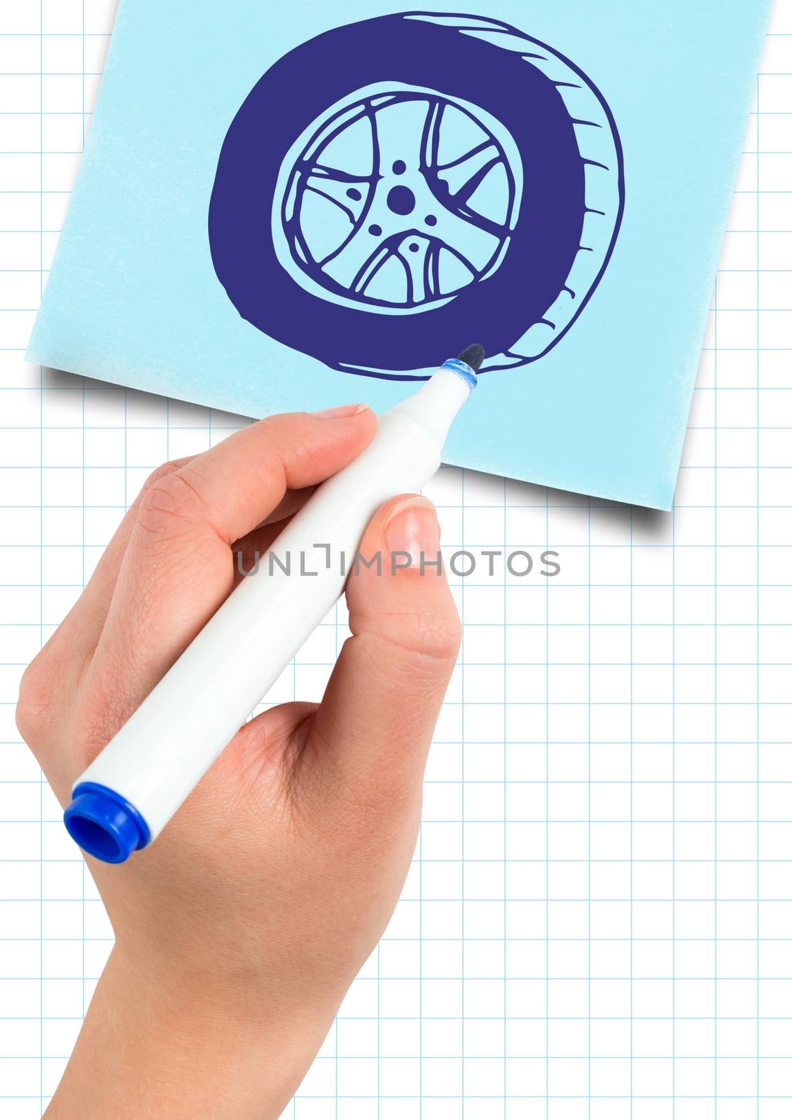 Digital composite of Sketch of tyre and hand drawing