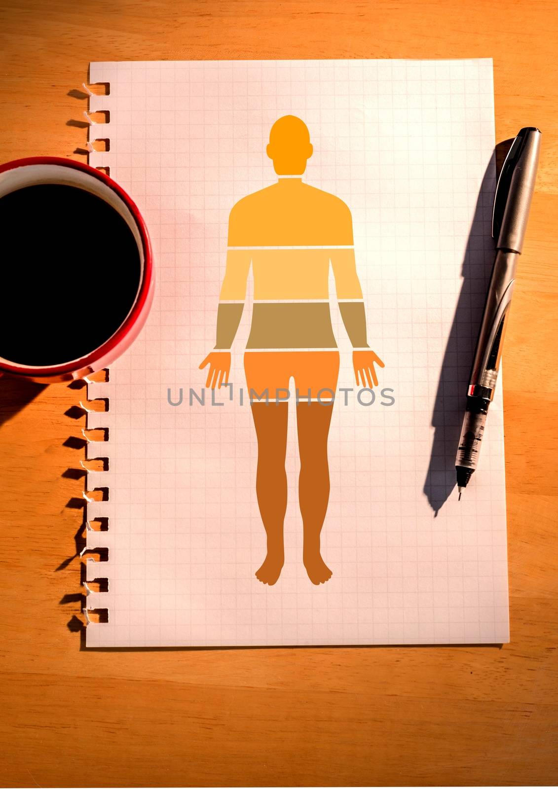Digital composite of Human Body sections on sheet of paper