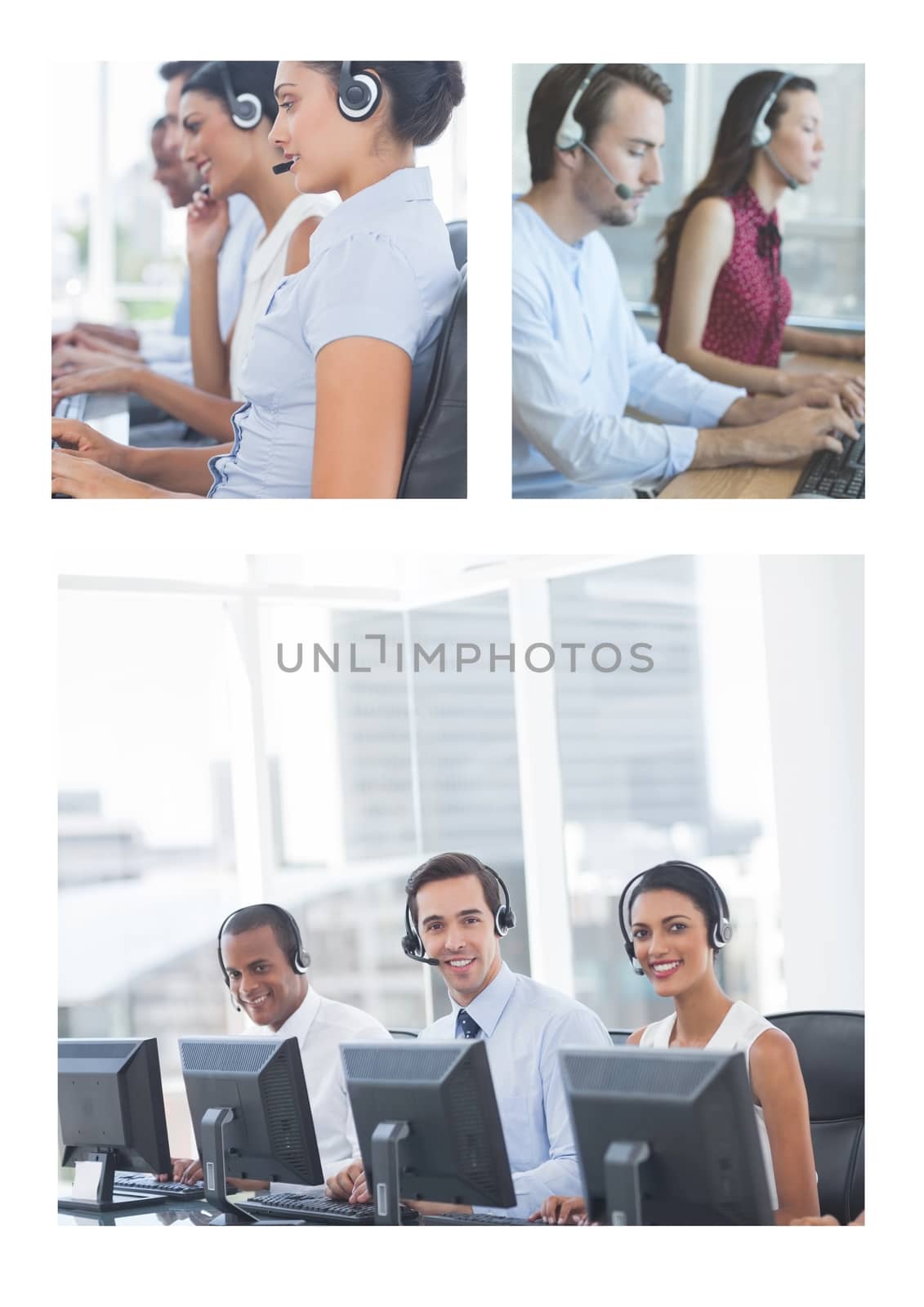 Digital composite of Collage of Customer Service help team in call center