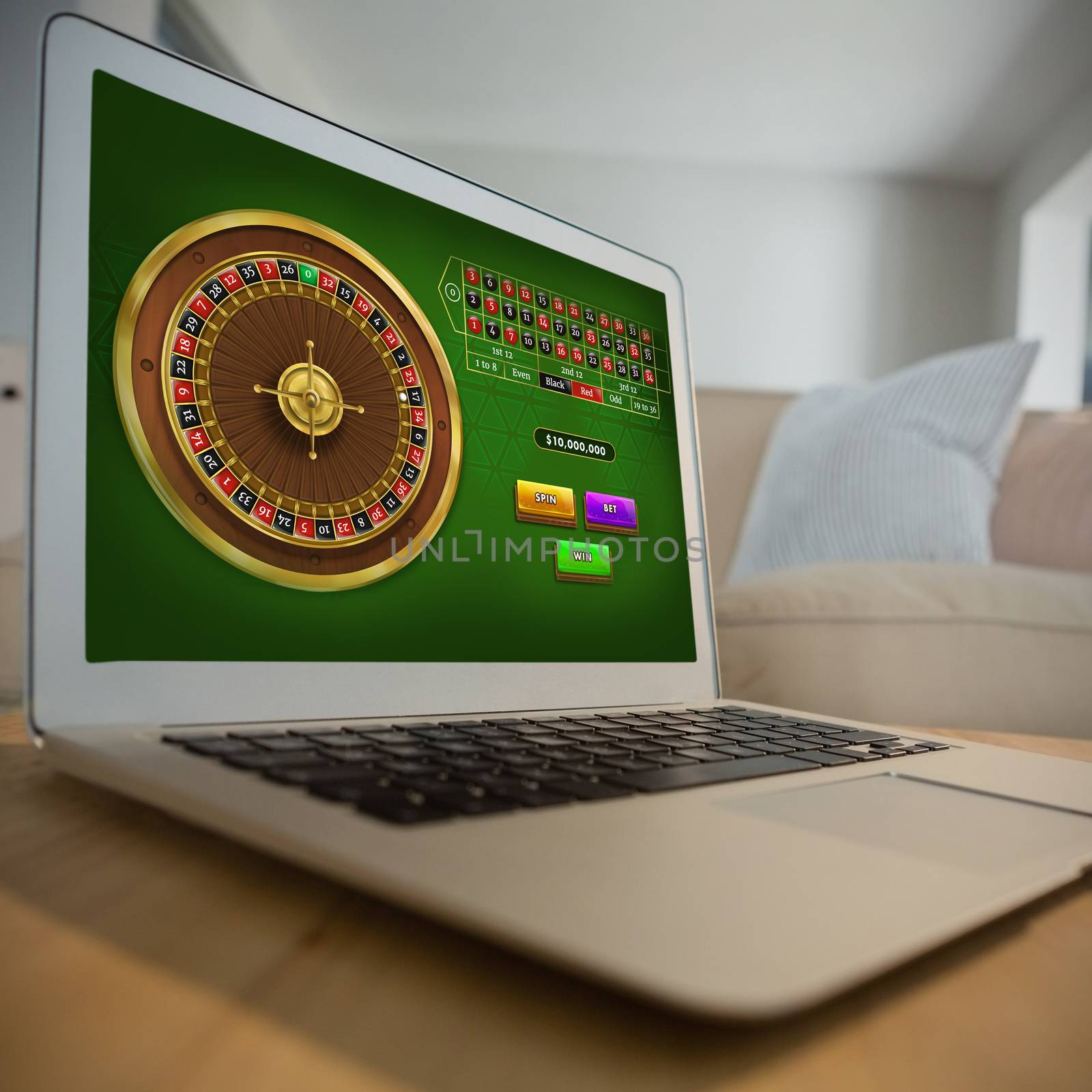 Online Roulette Game  against low angle view of laptop on table in living roo