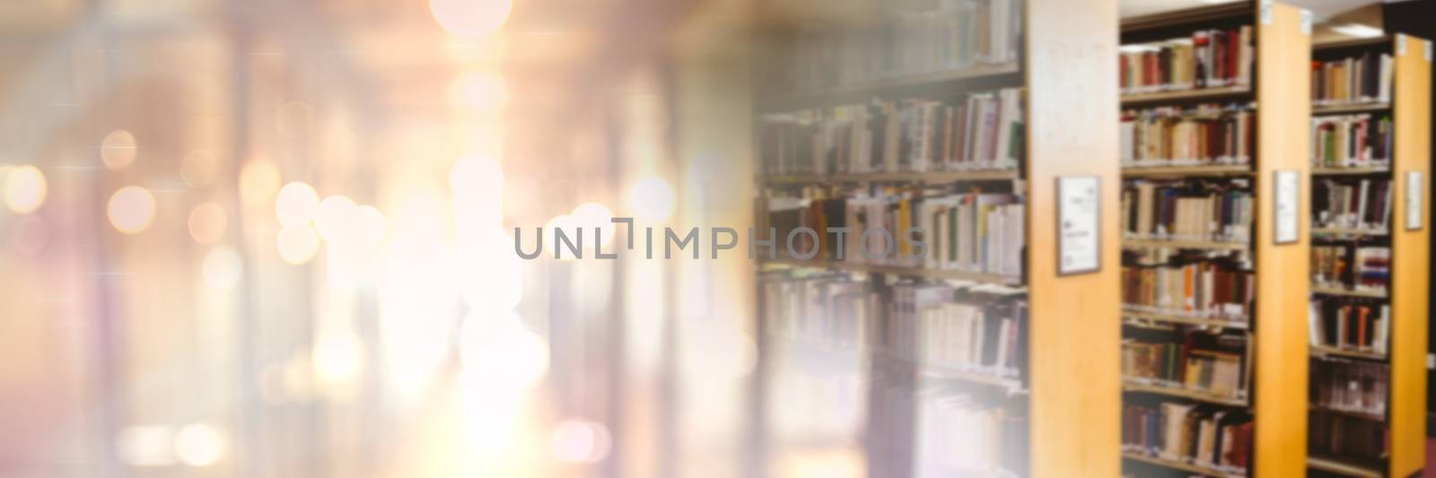 Digital composite of Education library with golden glowing transition