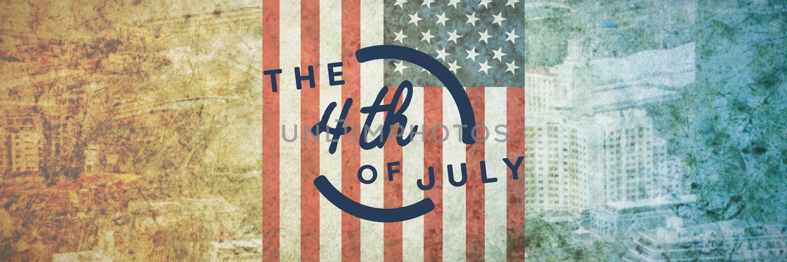 Colorful happy 4th of july text against white background against new york