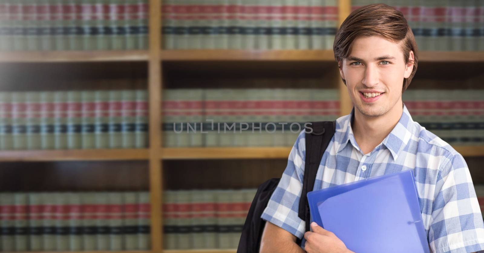 Digital composite of Student man in education library