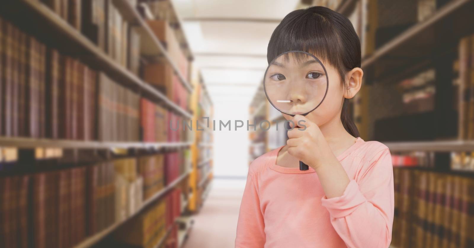 Digital composite of School girl in education library