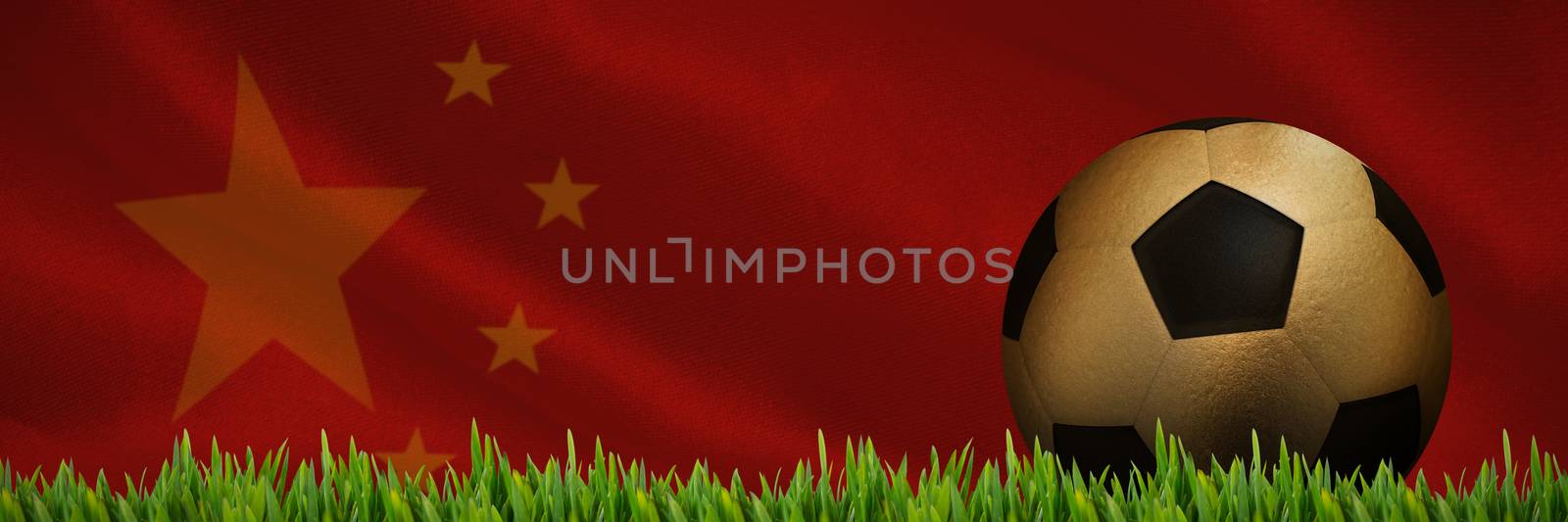 Grass growing outdoors against close-up of chinese flag