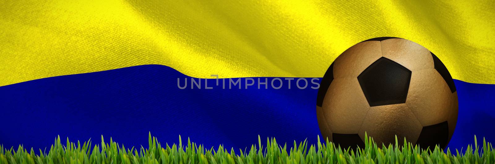 Grass growing outdoors against digitally generated colombia national flag