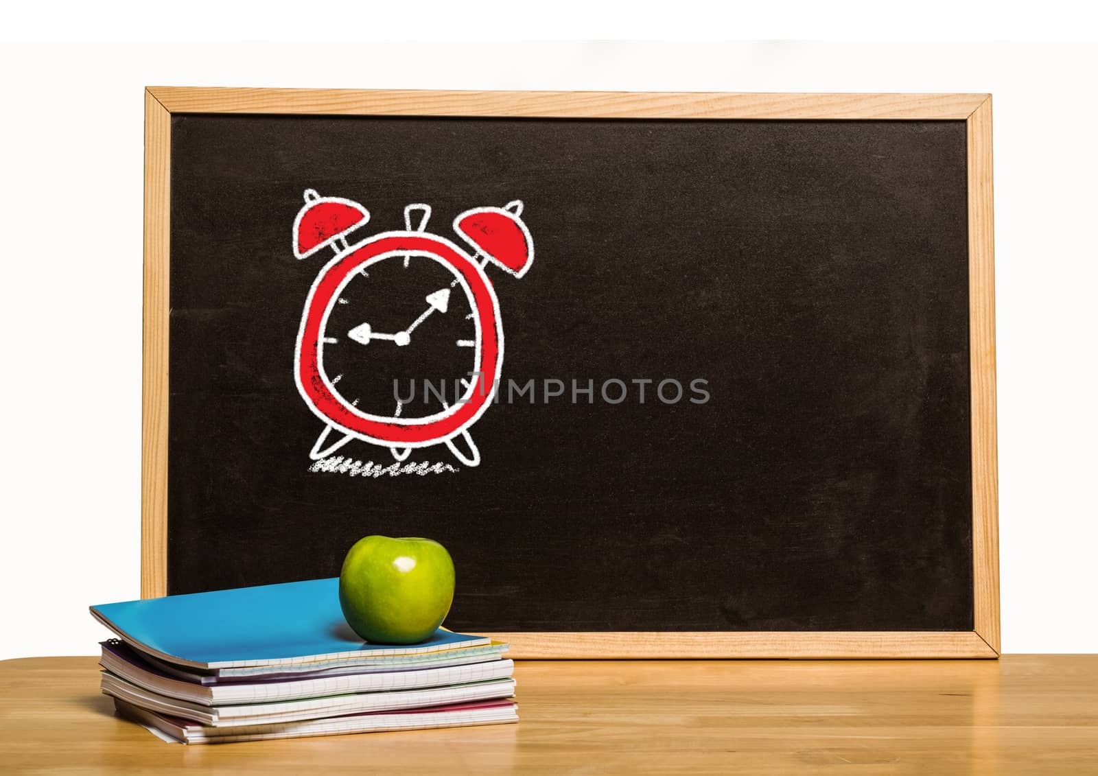 Digital composite of Time clock education drawing on blackboard for school