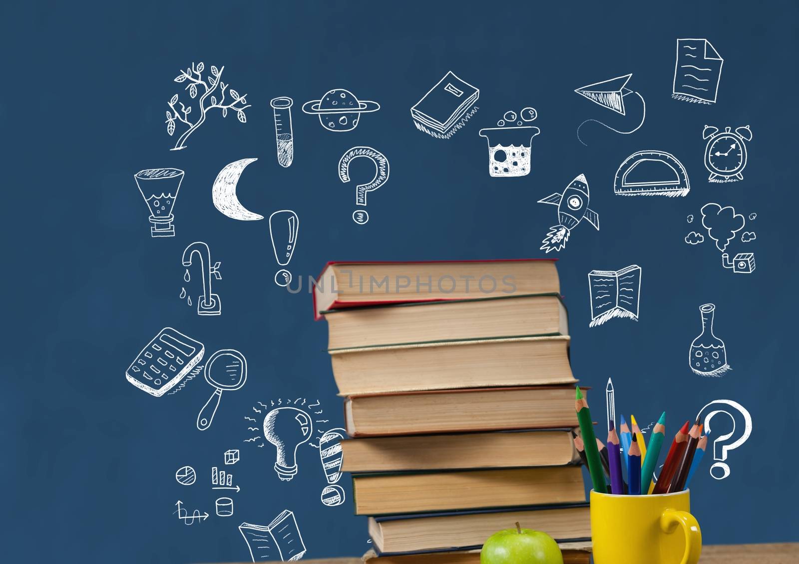 Education drawing on blackboard for school with books by Wavebreakmedia