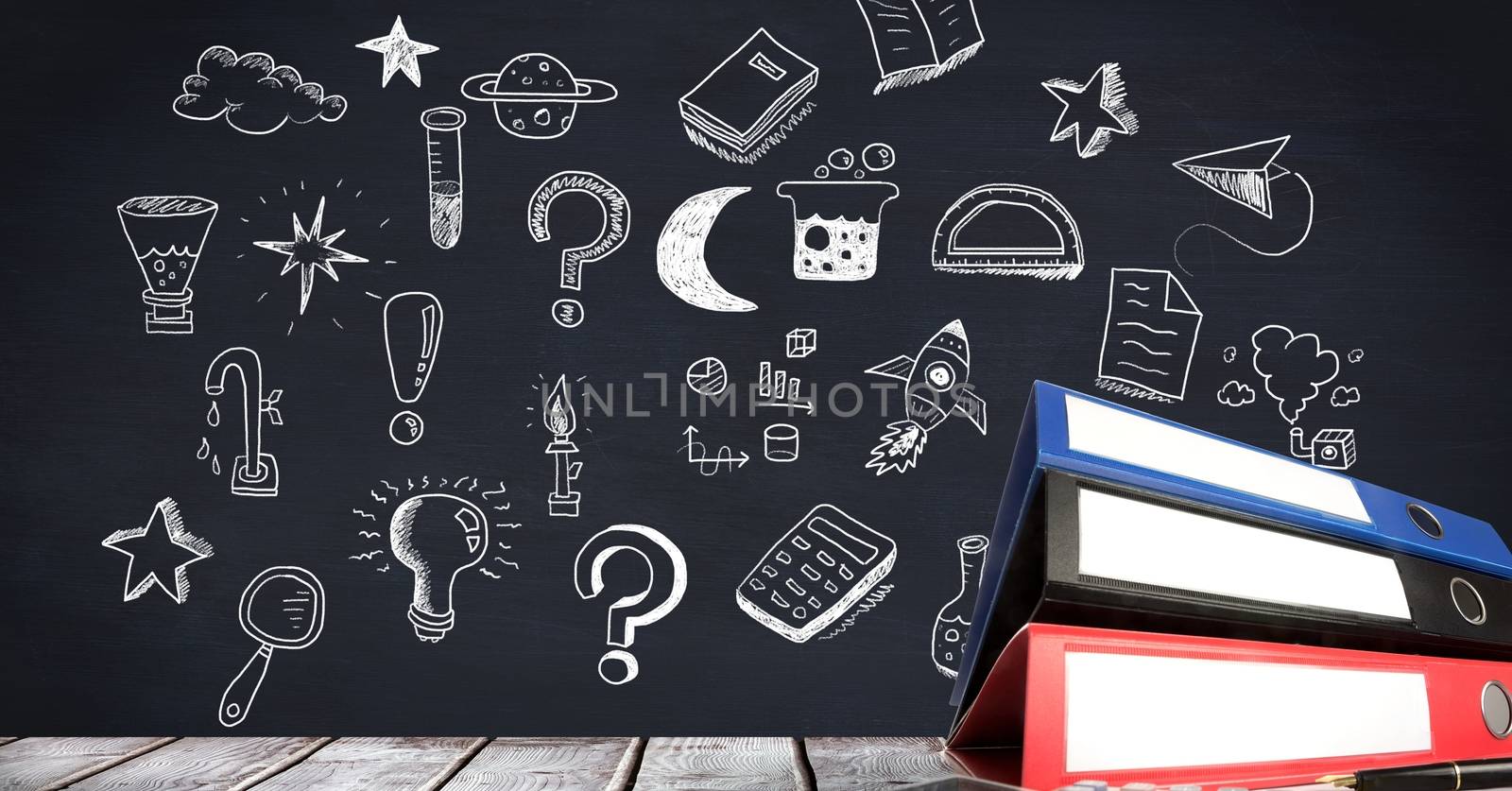 Education drawing on blackboard for school with folders by Wavebreakmedia