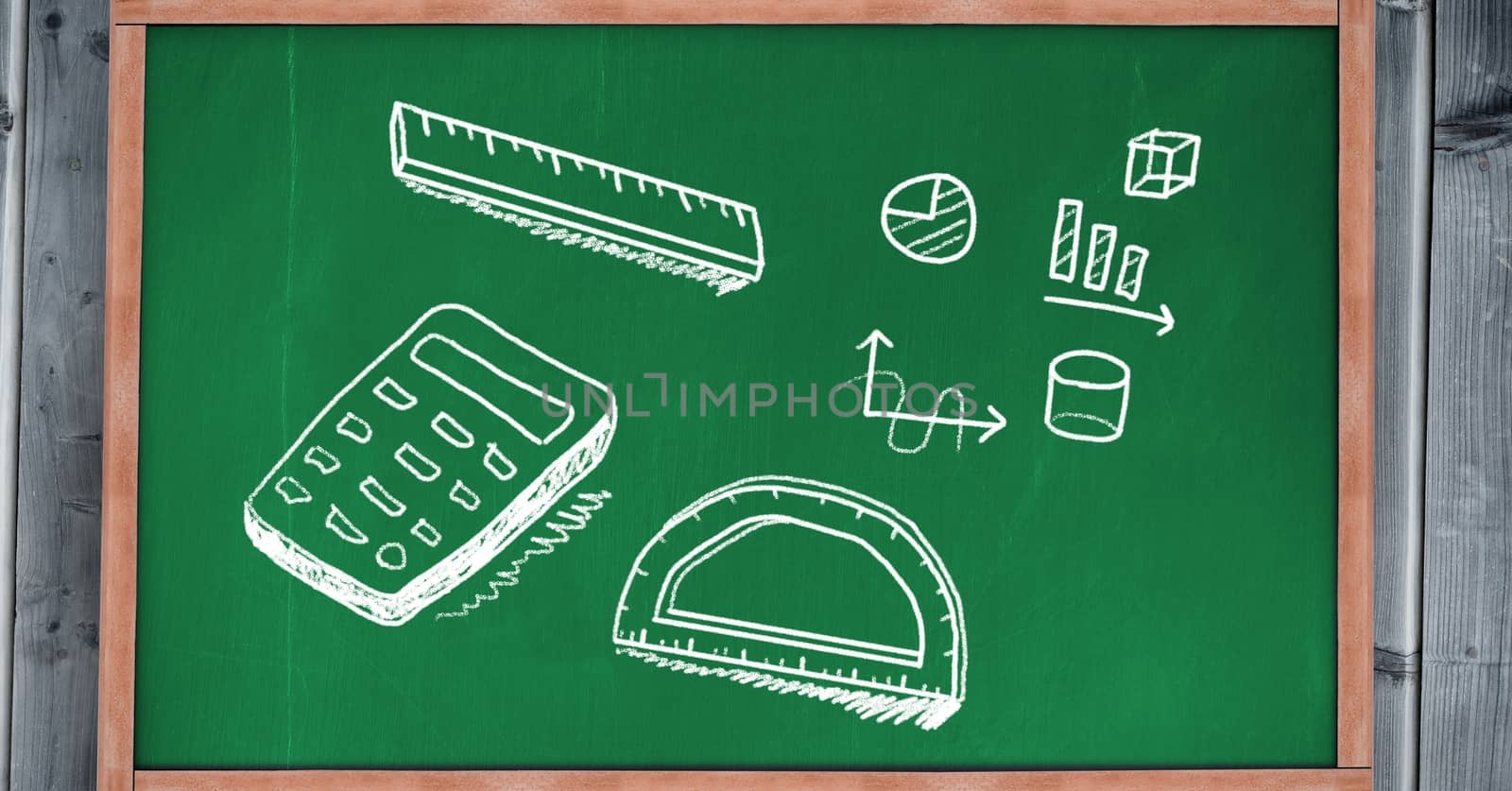 Digital composite of Geometry and math education drawings on blackboard for school