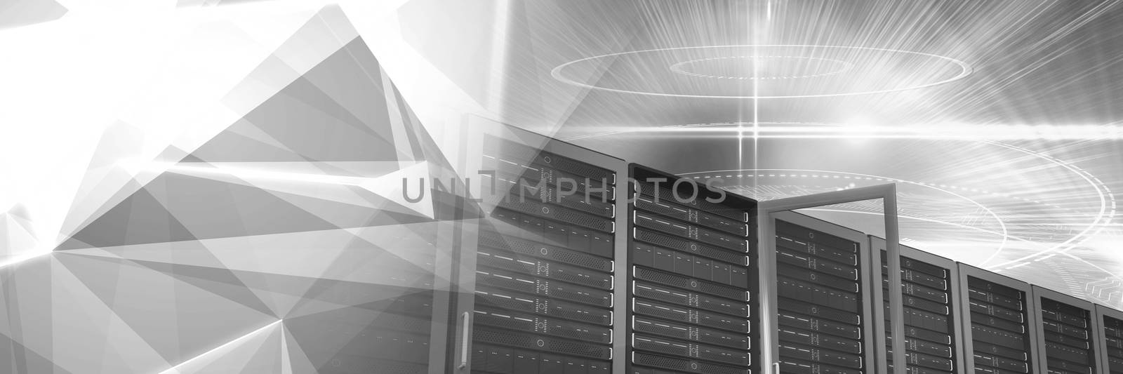 Digital composite of Computer servers and technology information interface transition