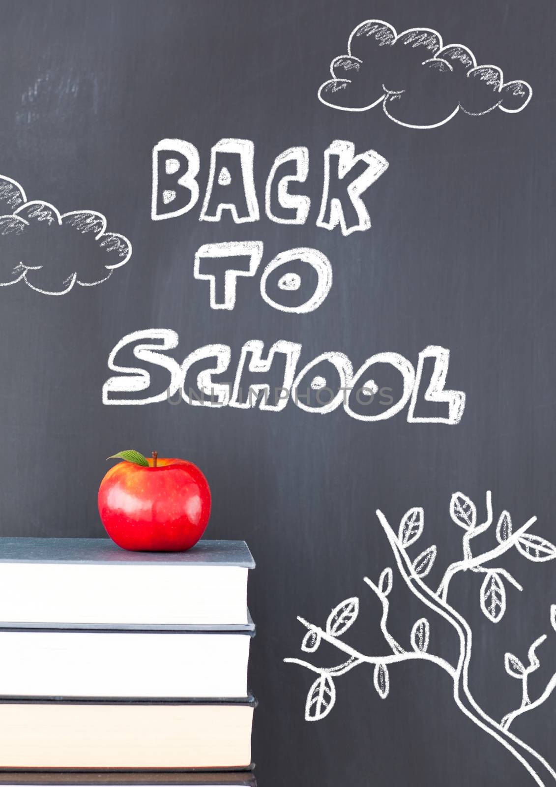 Digital composite of Back to school Education drawing on blackboard with apple