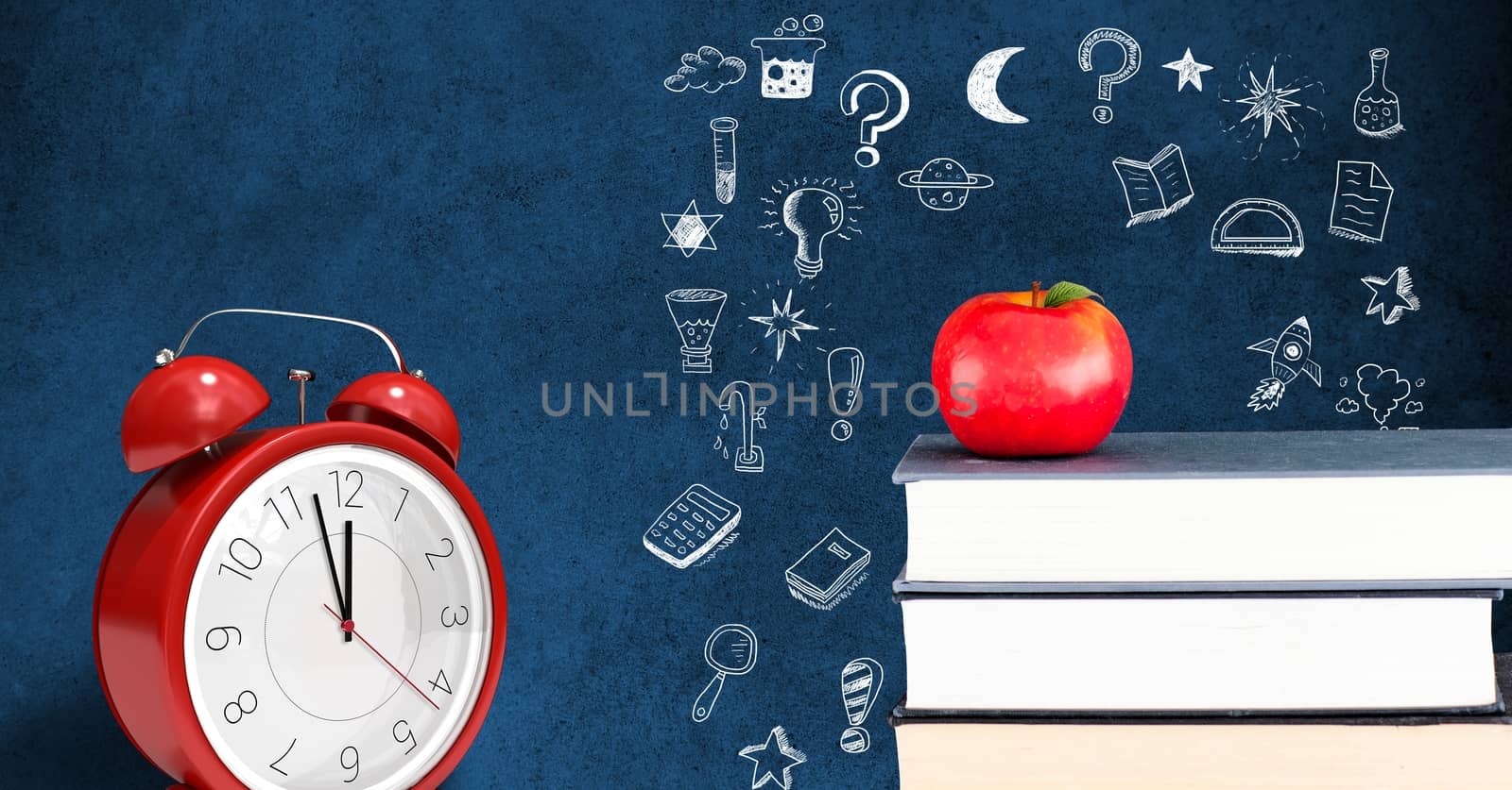 Education drawing on blackboard for school with books and apple by Wavebreakmedia