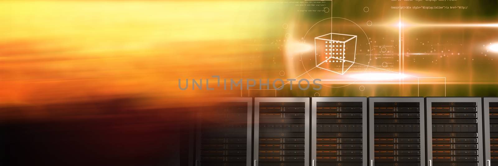 Digital composite of Computer servers and technology information interface transition