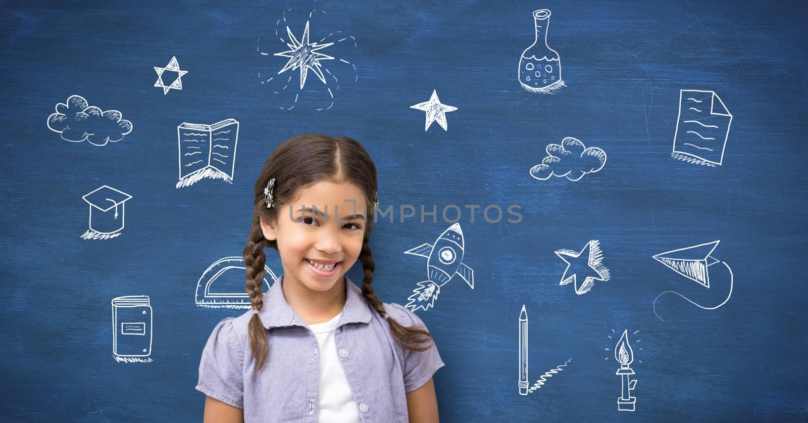 School girl and Education drawing on blackboard for school by Wavebreakmedia