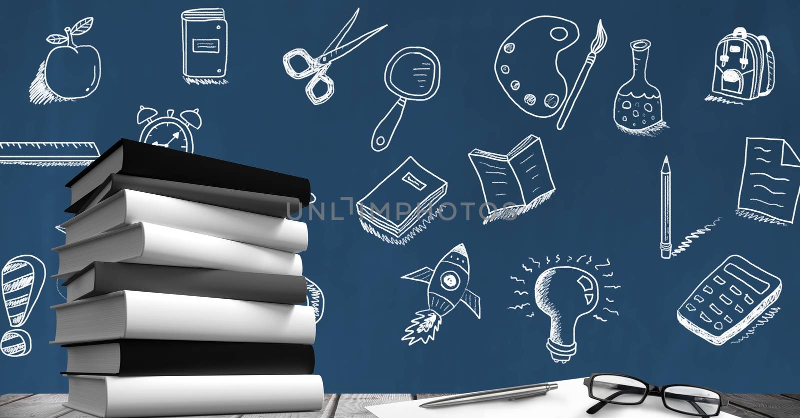 Education drawing on blackboard for school with books by Wavebreakmedia