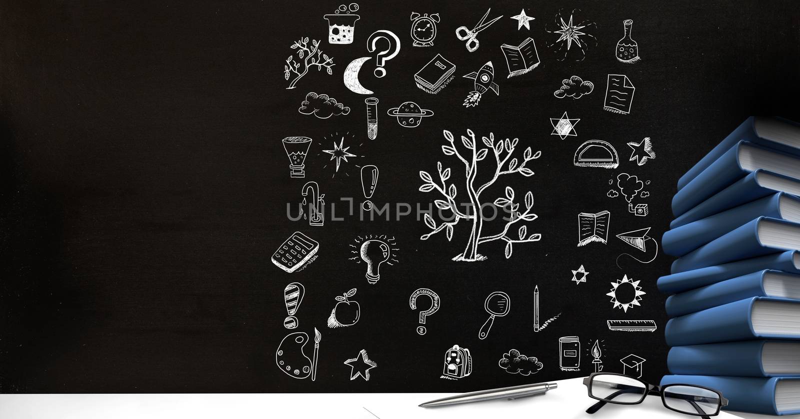 Education drawing on blackboard for school with books by Wavebreakmedia