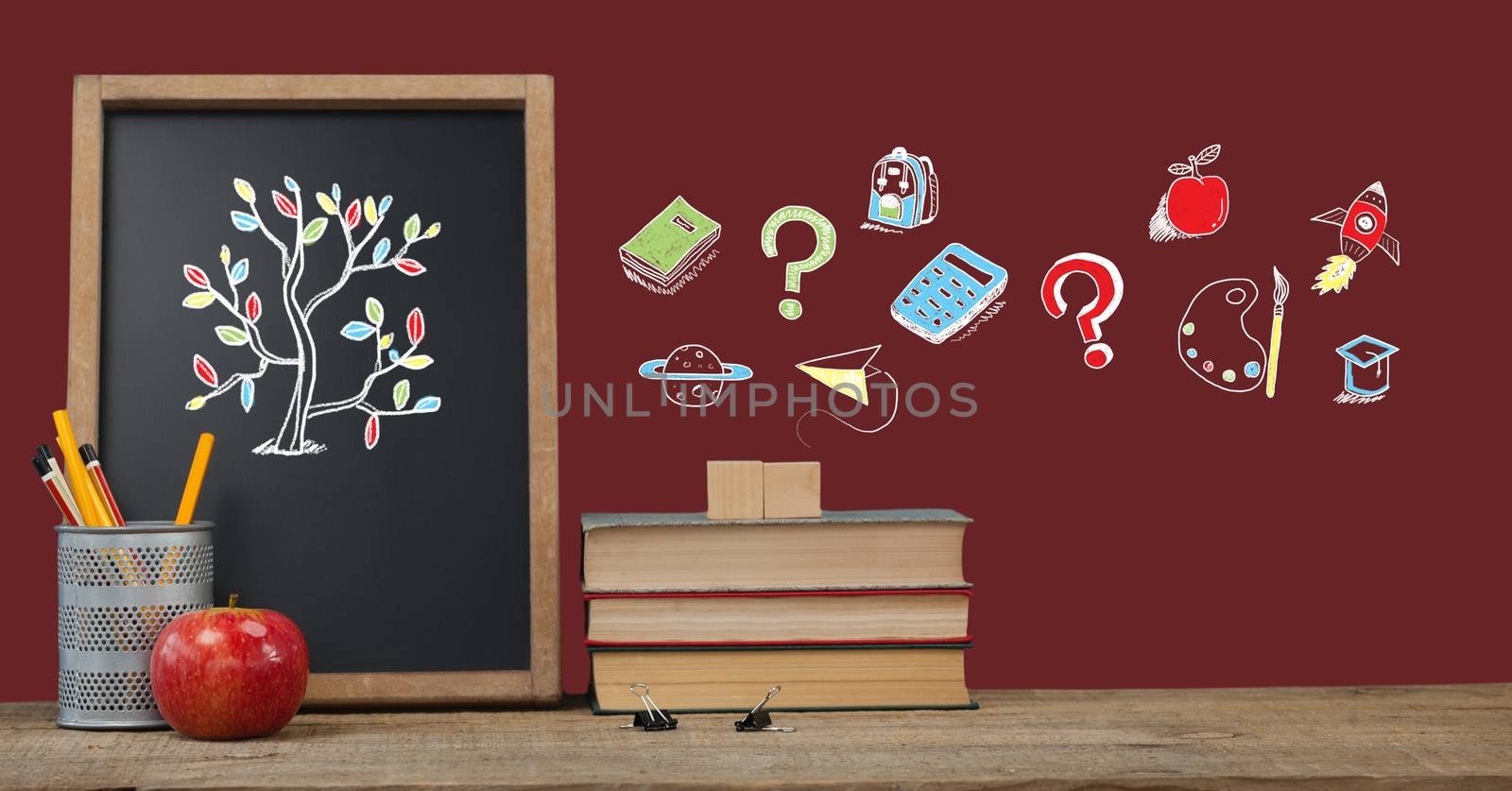 Education drawing on blackboard for school with tree and books by Wavebreakmedia