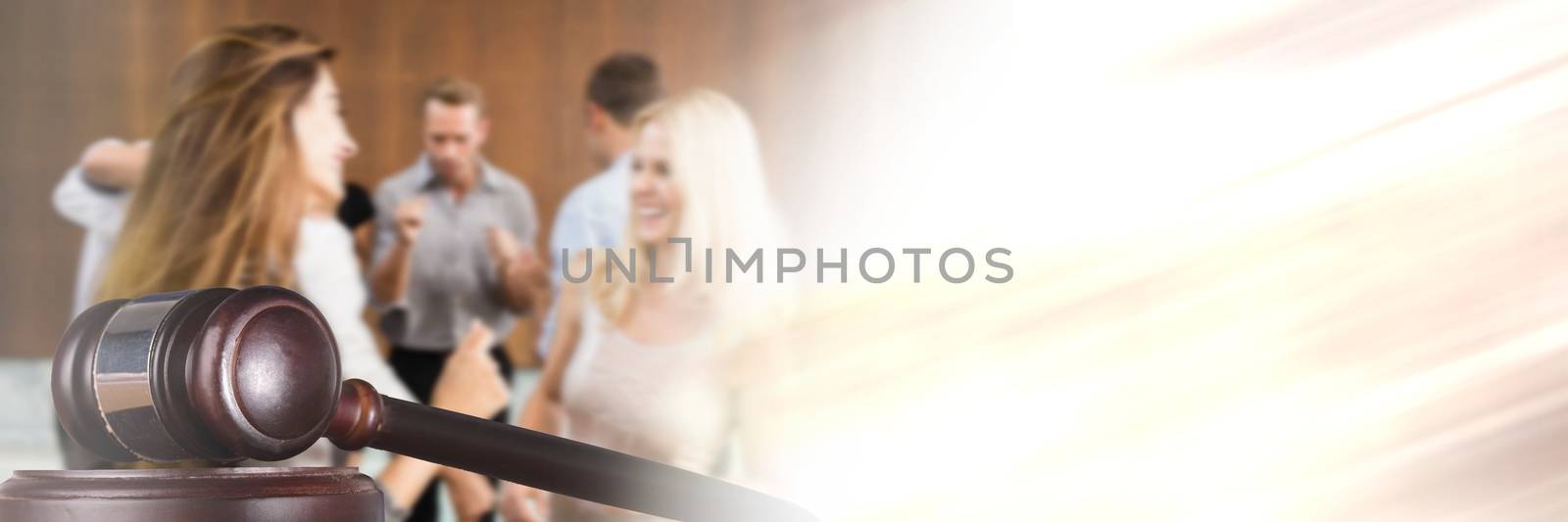 Digital composite of Gavel and people in courtroom with transition