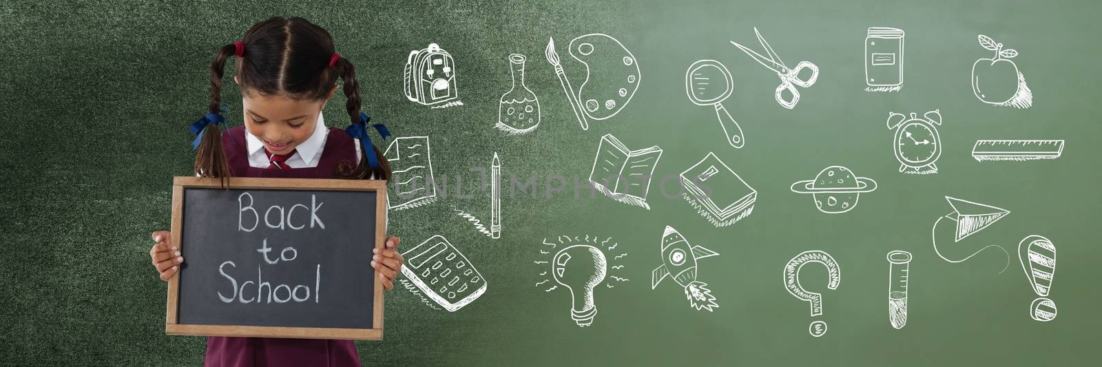 Back to School writing with School girl and Education drawing on blackboard for school by Wavebreakmedia