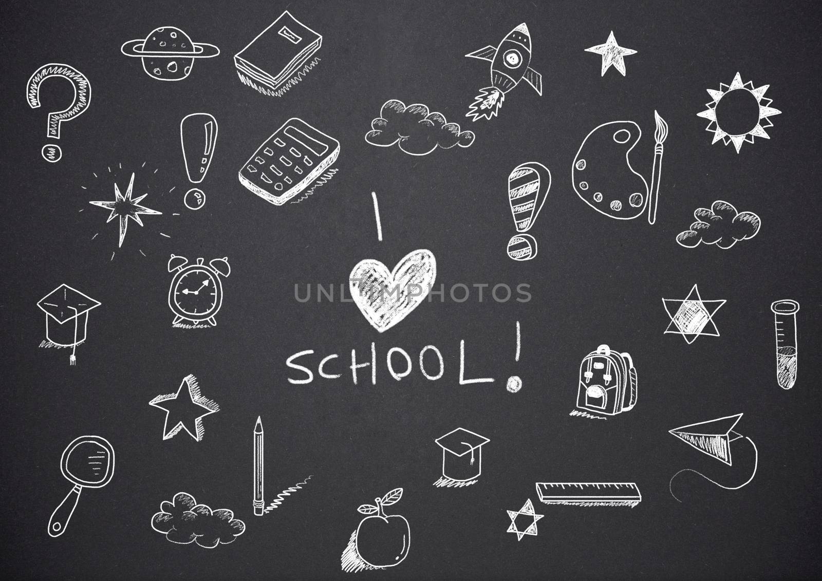 Digital composite of I love school Education drawing on blackboard