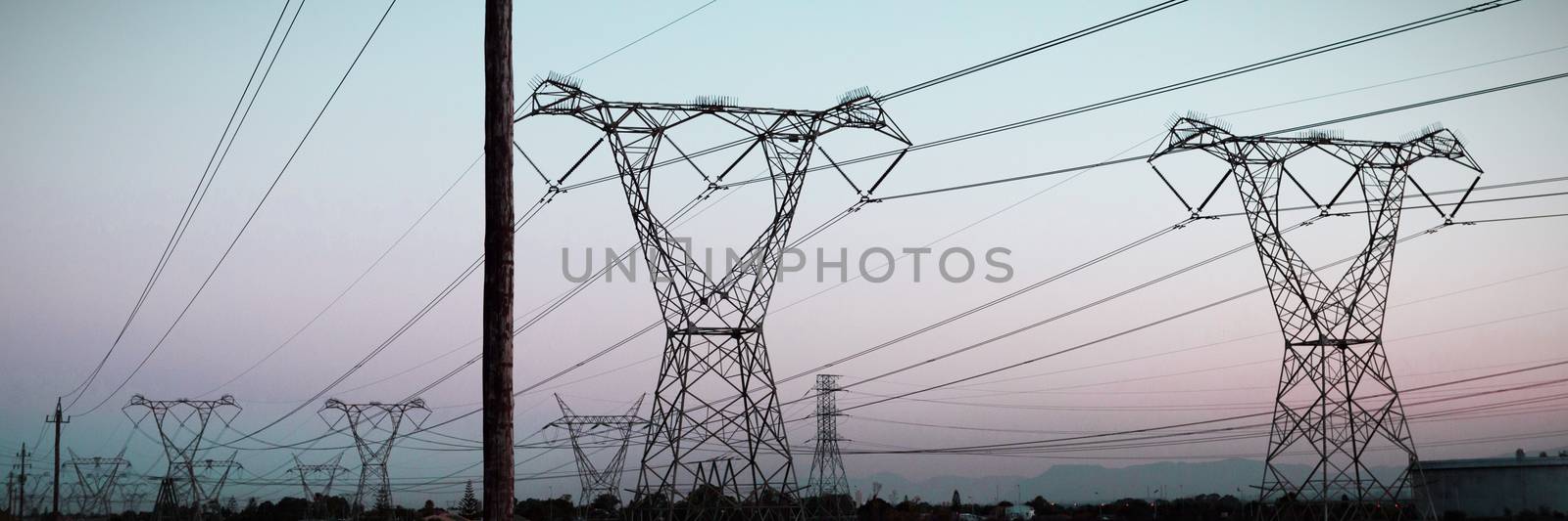 The evening electricity pylon silhouette
