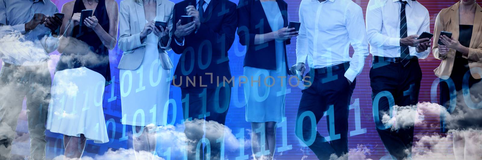 Composite image of business people discussing over wireless technology by Wavebreakmedia