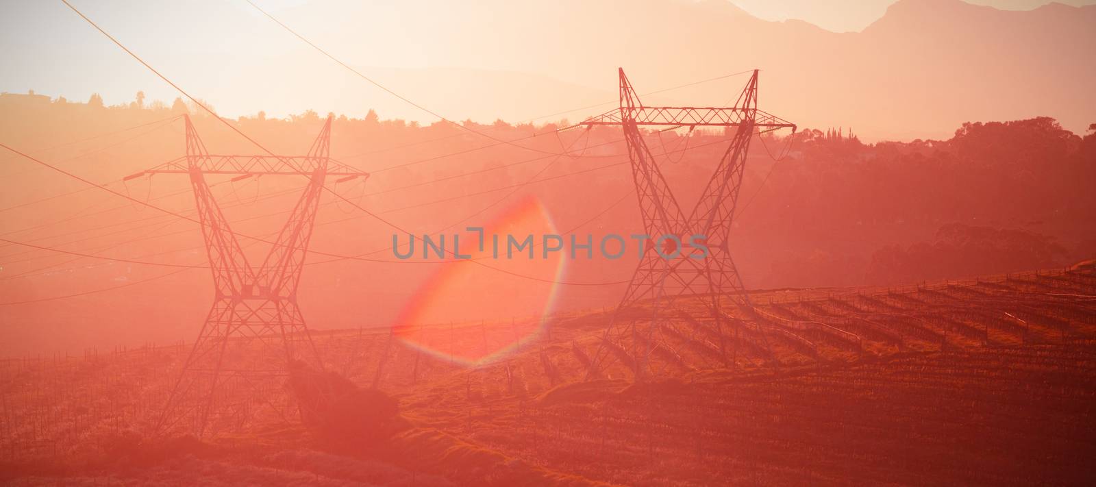 The evening electricity pylon silhouette