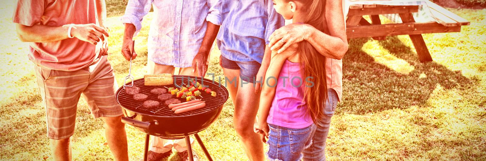 Family talking while preparing barbecue in the park by Wavebreakmedia