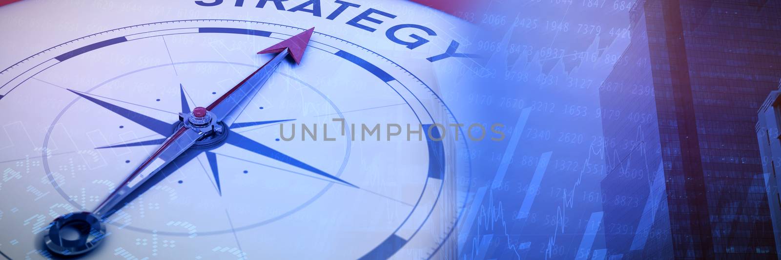 Compass pointing to strategy against view of residential buildings