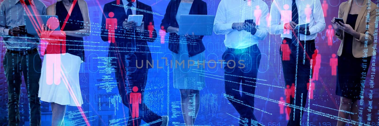 Composite image of business people using technology over white background by Wavebreakmedia