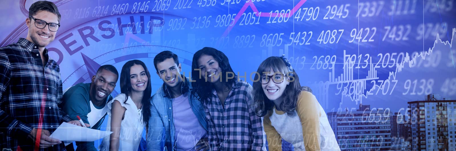 Composite image of portrait of smiling business people working at table by Wavebreakmedia