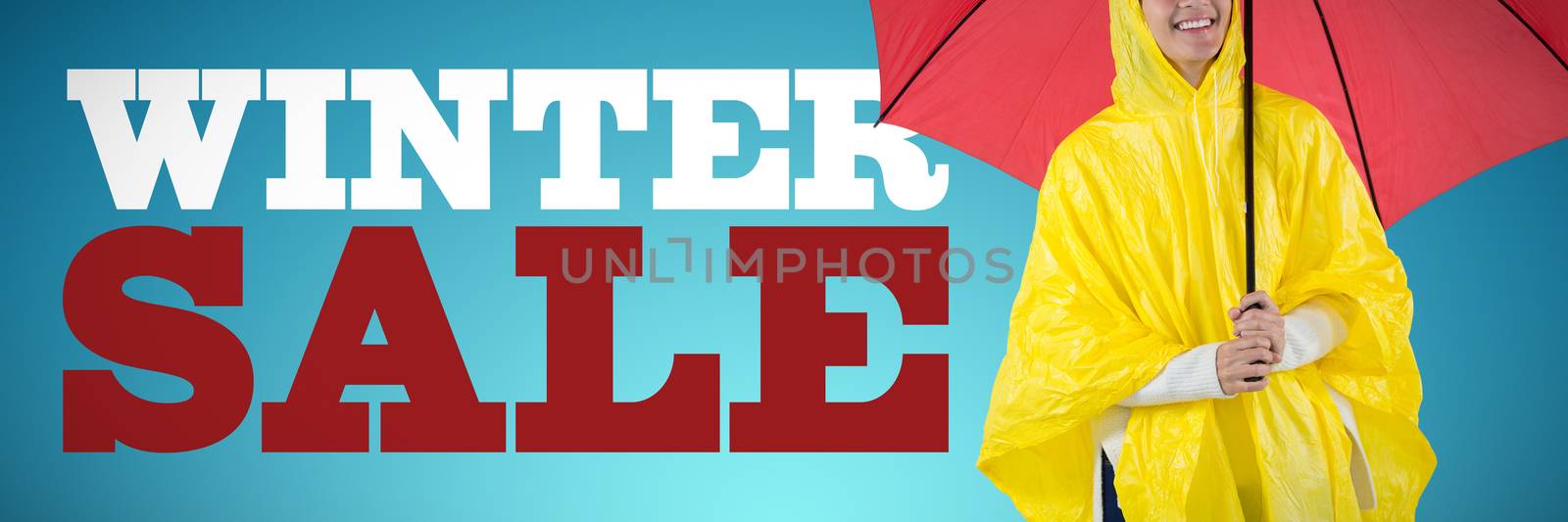 Composite image of woman in yellow raincoat holding an umbrella by Wavebreakmedia