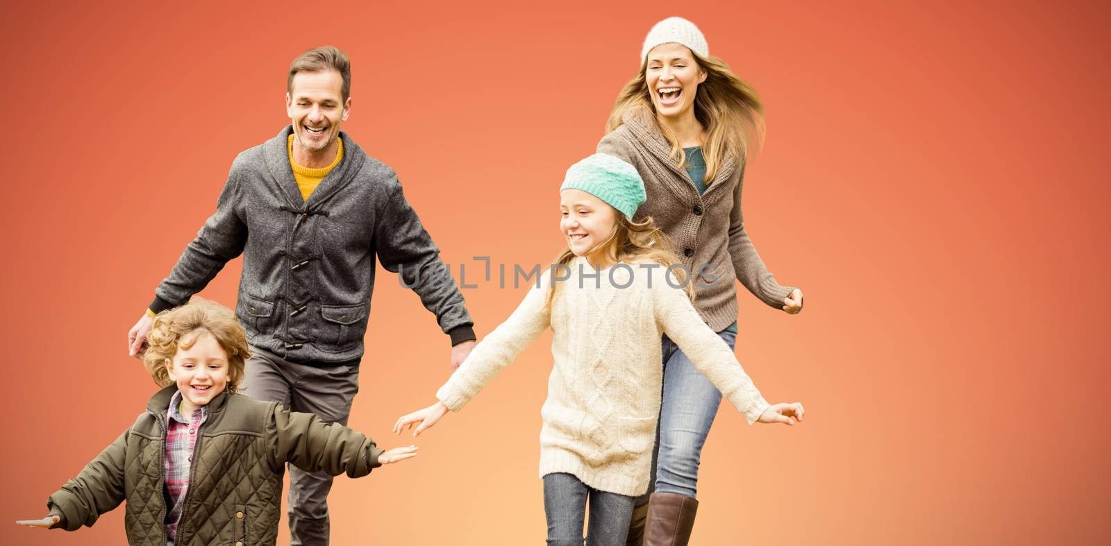Composite image of cute family is running in a park by Wavebreakmedia