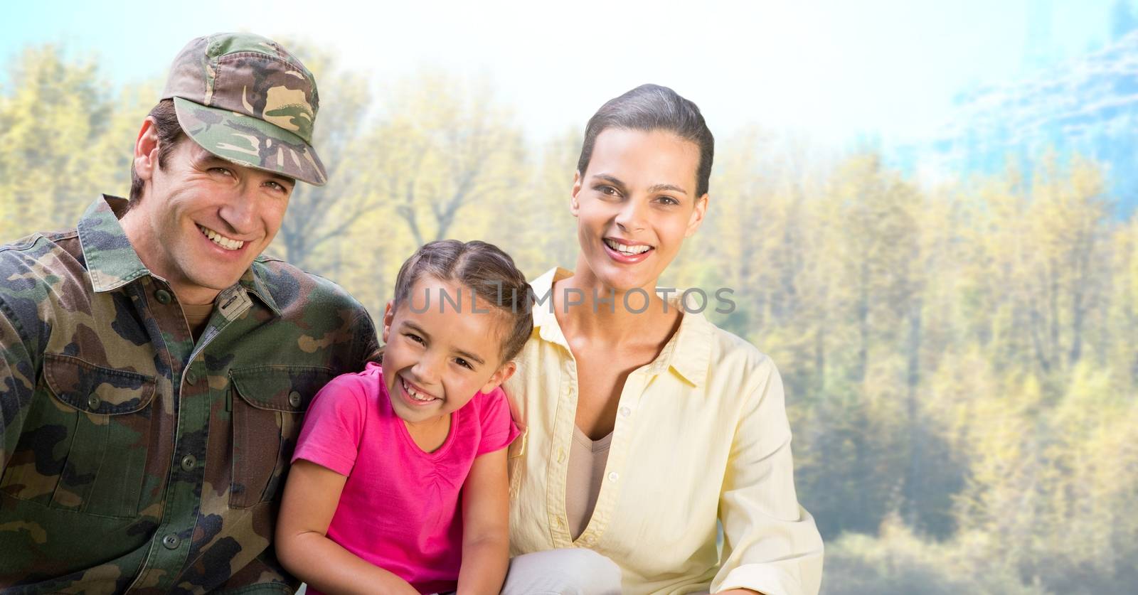 Digital composite of Autumn soldier with family