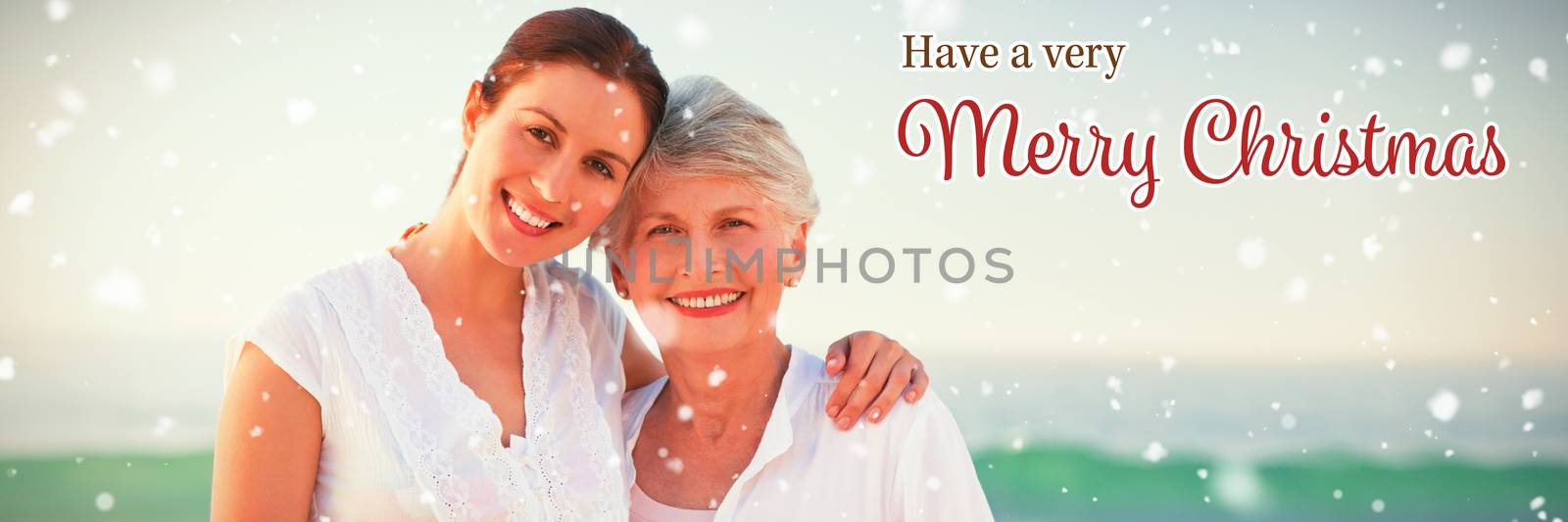 Christmas card against happy family posing together