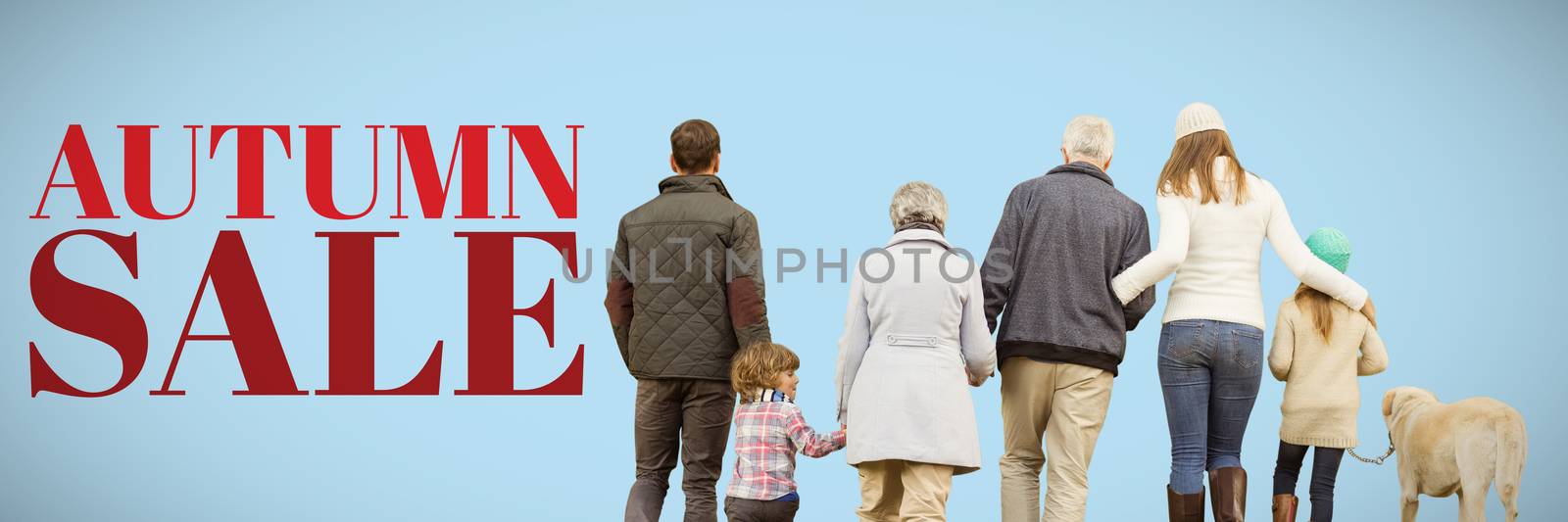 Composite image of happy family walking with their dog by Wavebreakmedia